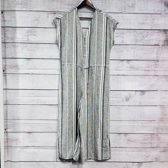 Cloth & Stone Jumpsuit Striped Wide Leg Linen Blend Casual Size Small Drawstring - Picture 1 of 11